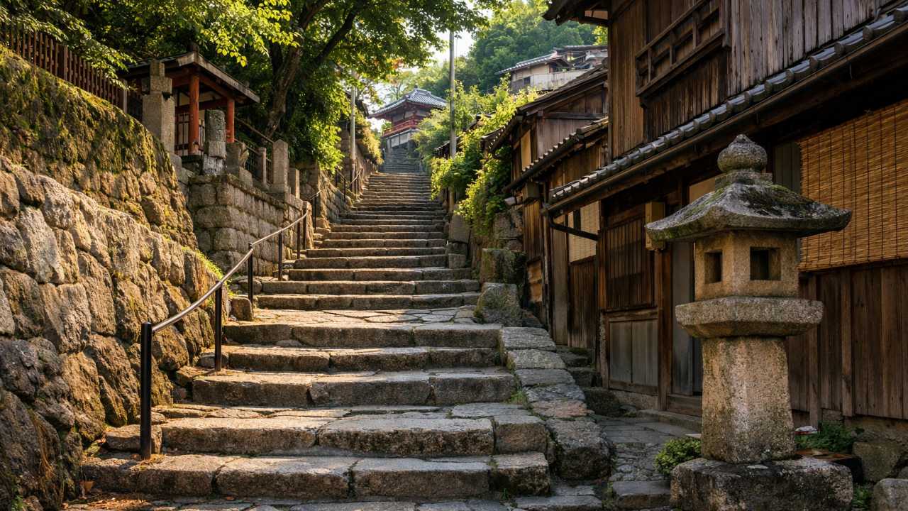 千光寺山へ続く石段と坂道