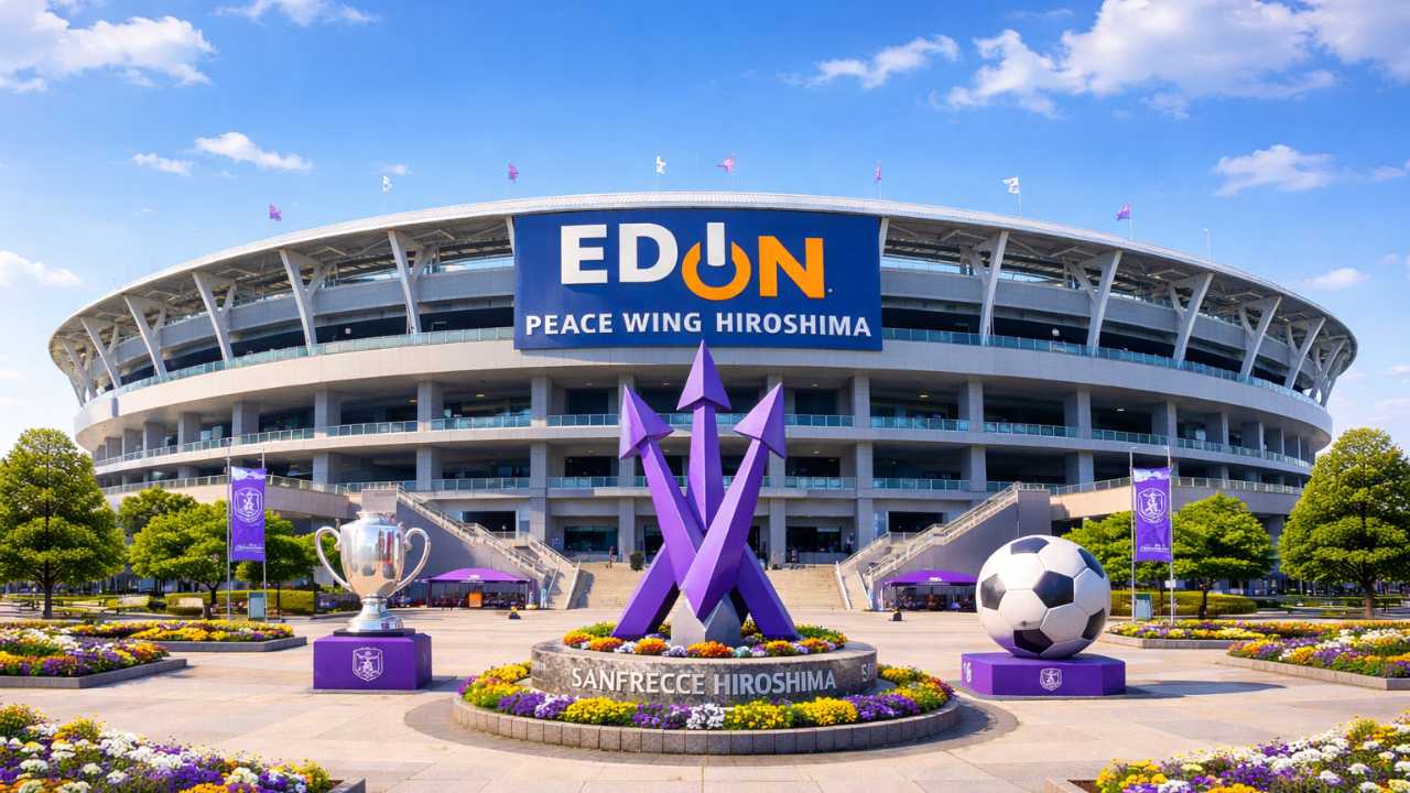 エディオンピースウイング広島の外観を正面から