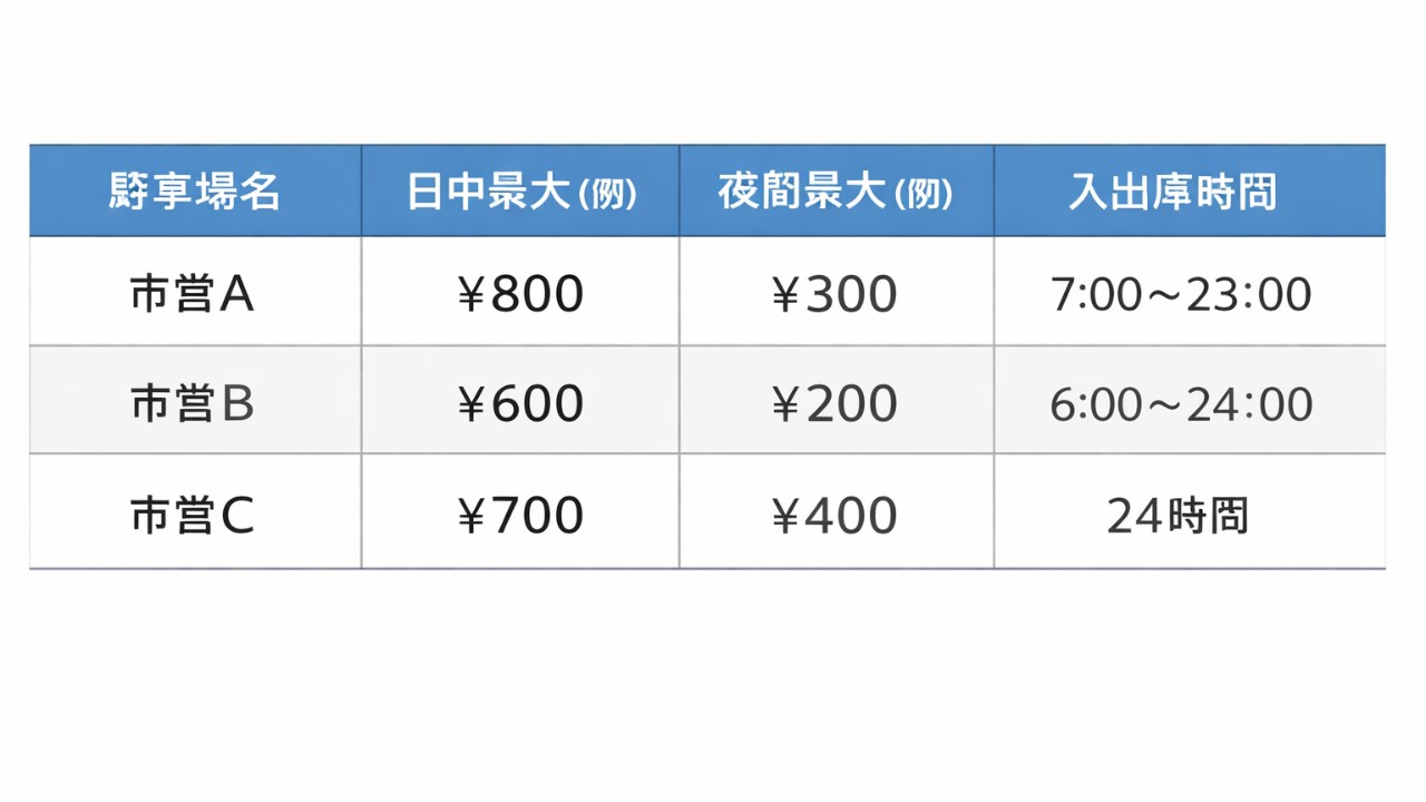 市営駐車場の比較表イメージ
