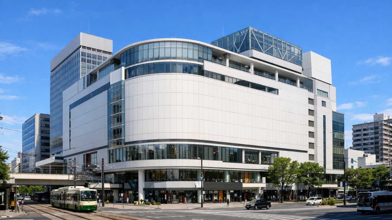 広島PARCOの外観が分かる、晴天の街並みイメージ