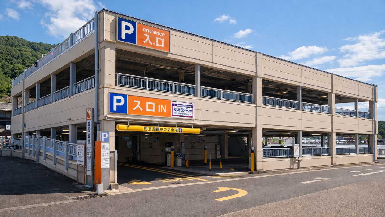 鞆町鍛冶駐車場をイメージした立体駐車場の外観