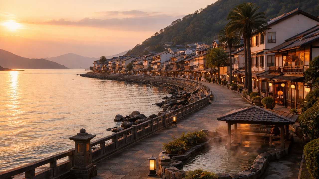 瀬戸内海に面した広島県三原市の海沿い風景