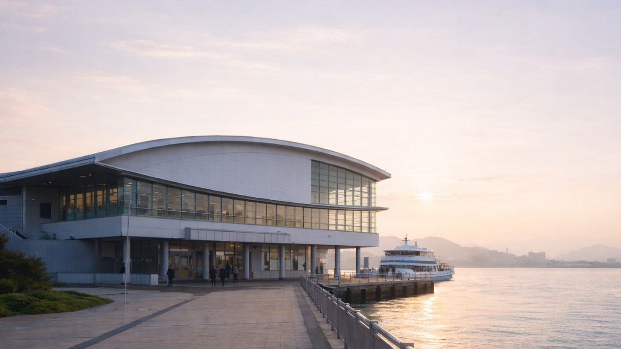 広島港宇品旅客ターミナルの外観をイメージした写真風ビジュアル