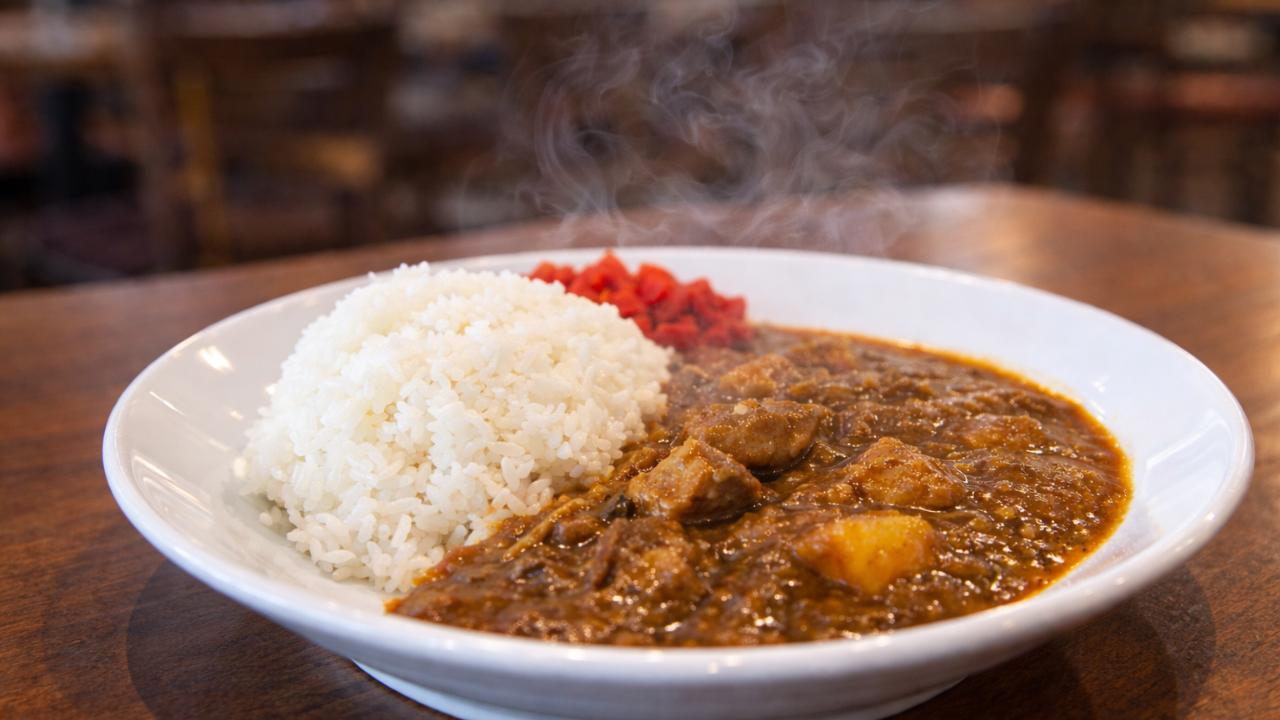 呉の海自カレー、湯気の立つ盛り付け