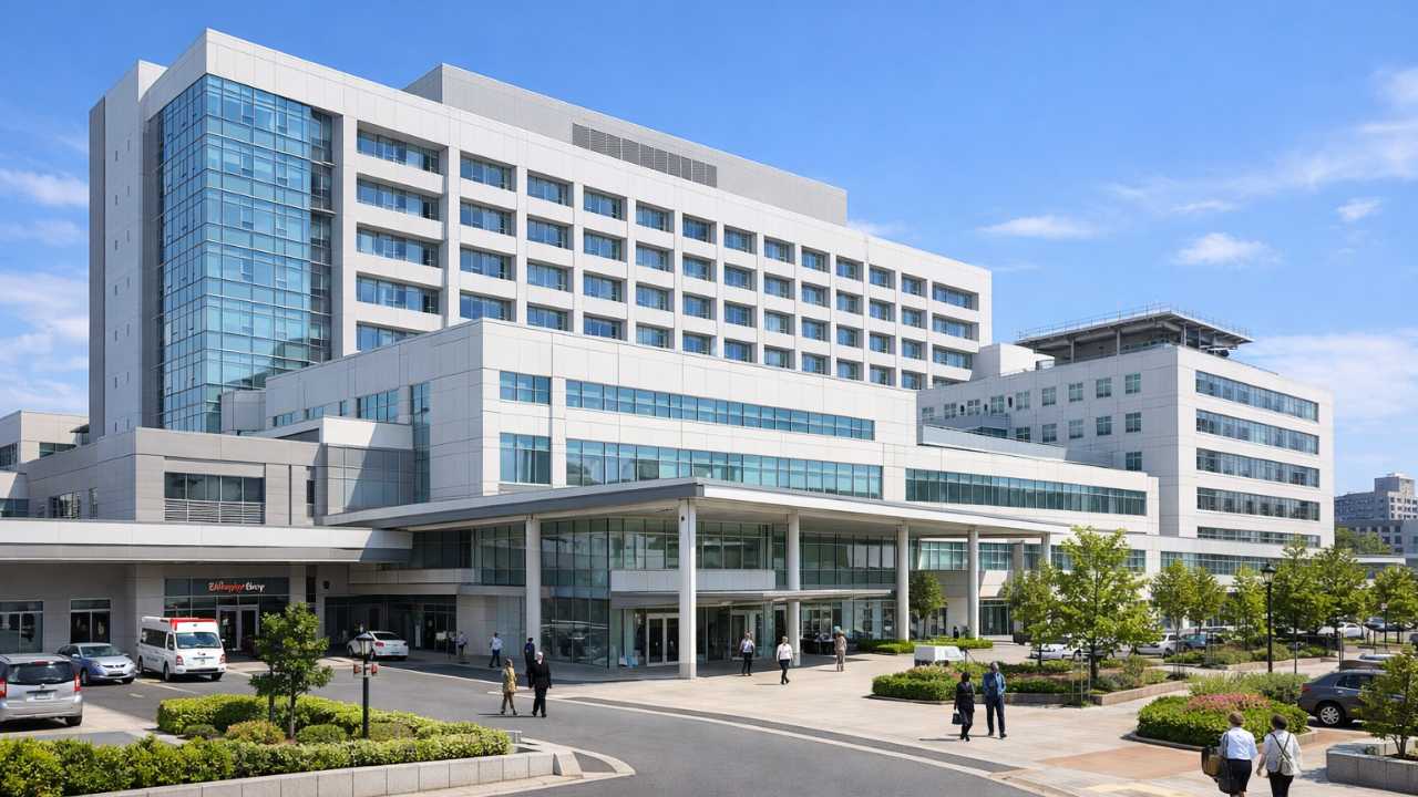 広島市中心部の総合病院の外観