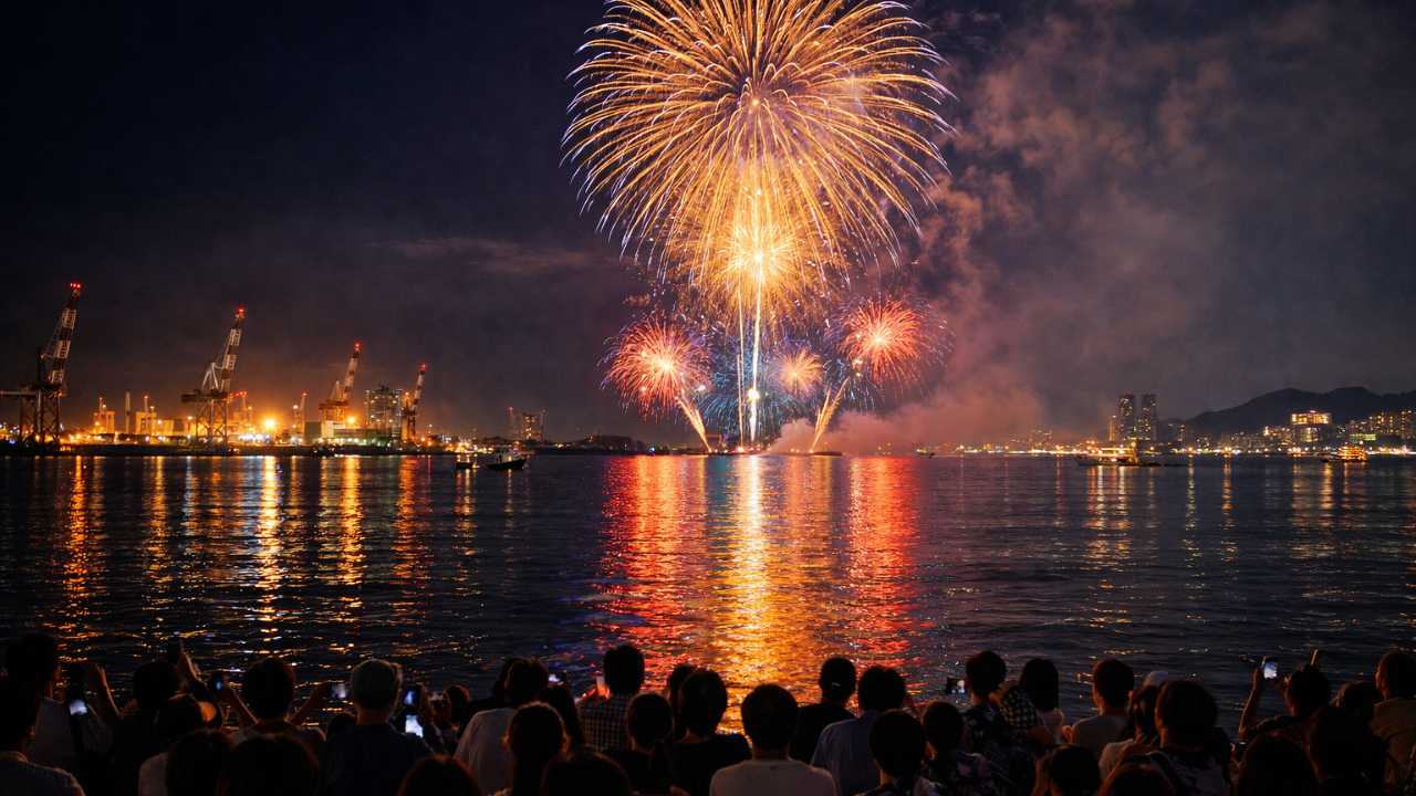 広島港の花火