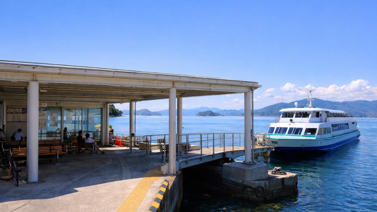 小用港の桟橋と待合の雰囲気