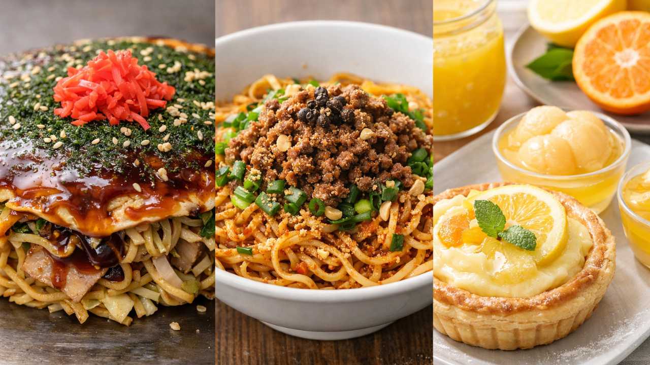 広島風お好み焼き、汁なし担々麺、瀬戸内スイーツ