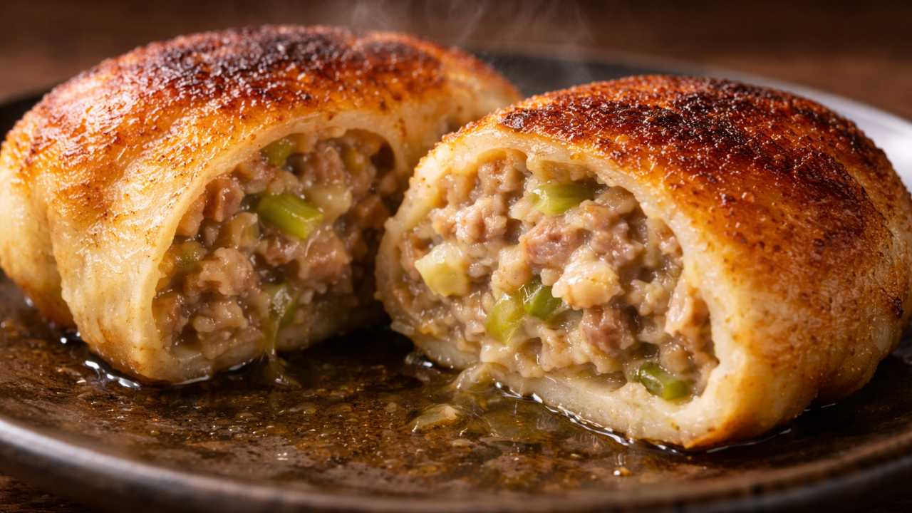 ホワイト餃子、餃子の断面アップ