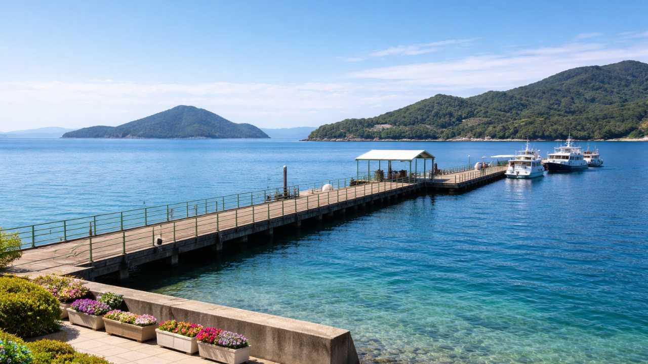 晴れた瀬戸内海の忠海港