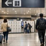 広島駅の構内、コインロッカーコーナーの案内サインが見える広角