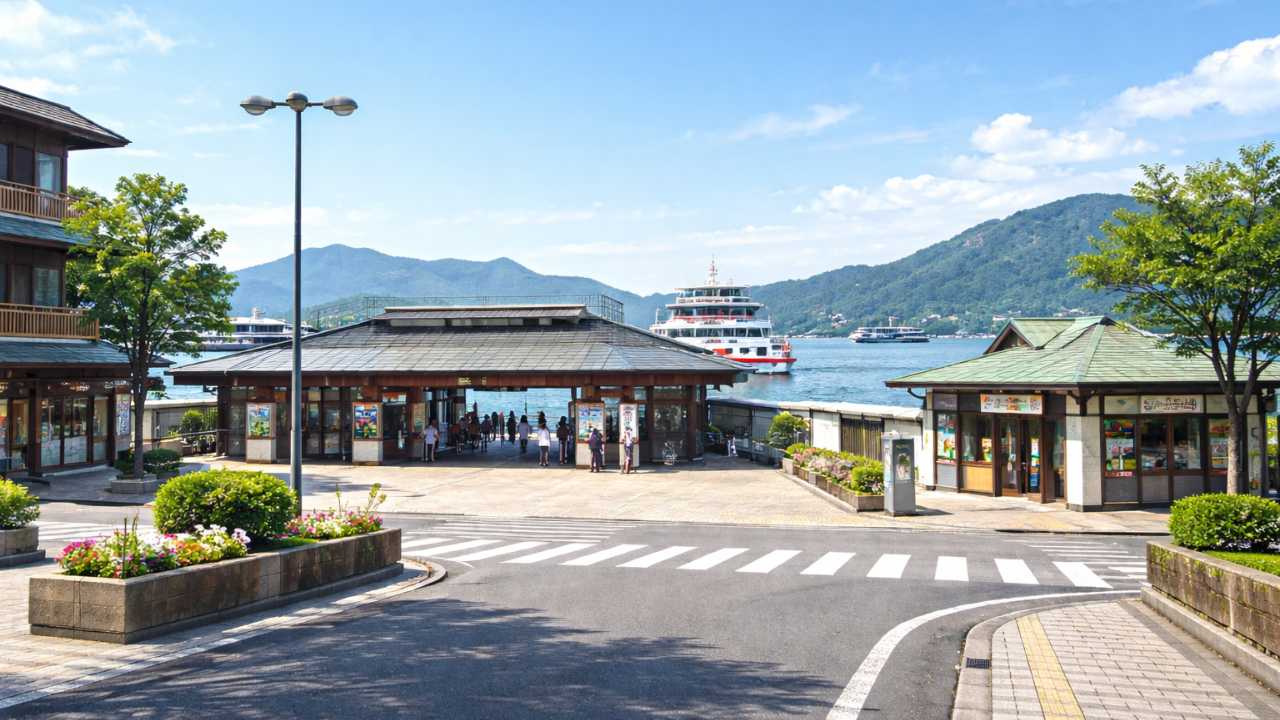 宮島口のフェリー乗り場周辺