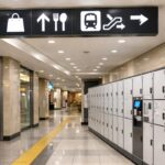 地下街の案内表示とコインロッカーが見える通路