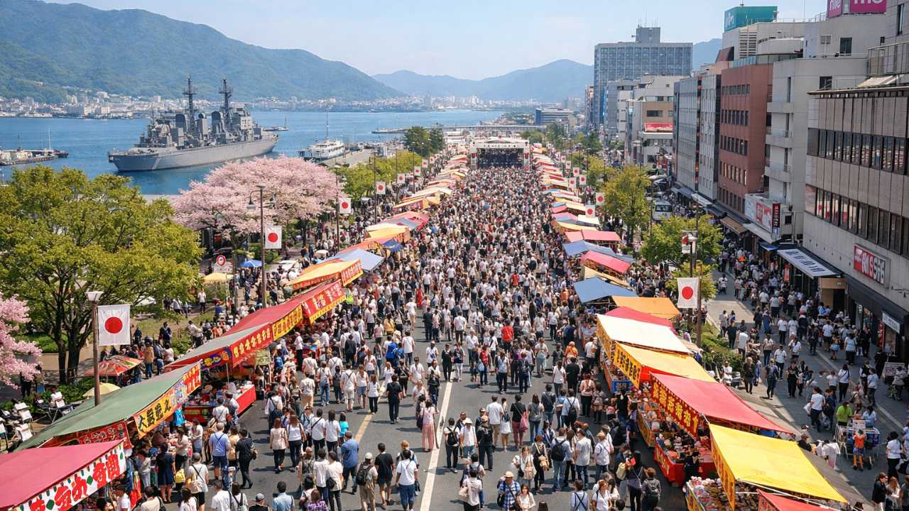 春の港町・呉の大通りで開催される祭り