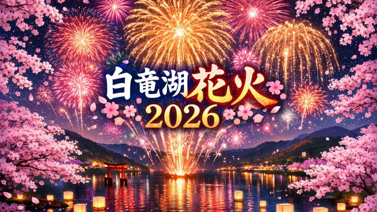 白竜湖花火2026の夜桜と花火をイメージしたメインビジュアル
