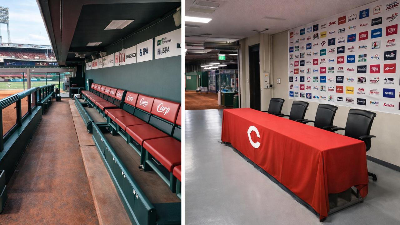 マツダスタジアムのベンチやバックヤードをイメージできる写真