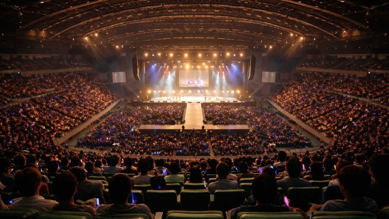 広島グリーンアリーナのスタンド中央席から見た会場全景